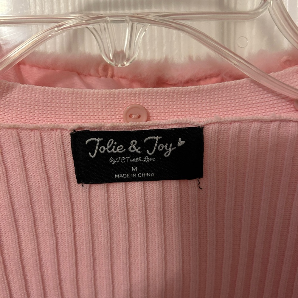 Jolie and joy pink cardigan with removable fur neckline. MED - Picture 3 of 4